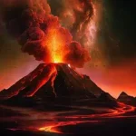 Volcano erupting with lava and smoke