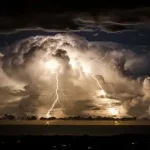 Thunderstorm with lightning and dark clouds
