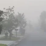 Fog covering a landscape during an early morning