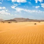 Desert landscape with sand dunes under a clear sky