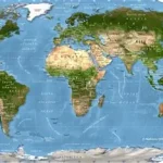 Physical map of the world showing mountains rivers deserts and landforms