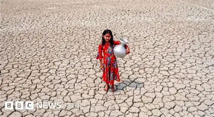 : জলবায়ু পরিবর্তনে বাংলাদেশের ক্ষতি: খরায় ফেটে যাওয়া মাটিতে পানি সংগ্রহ করছেন এক নারী।