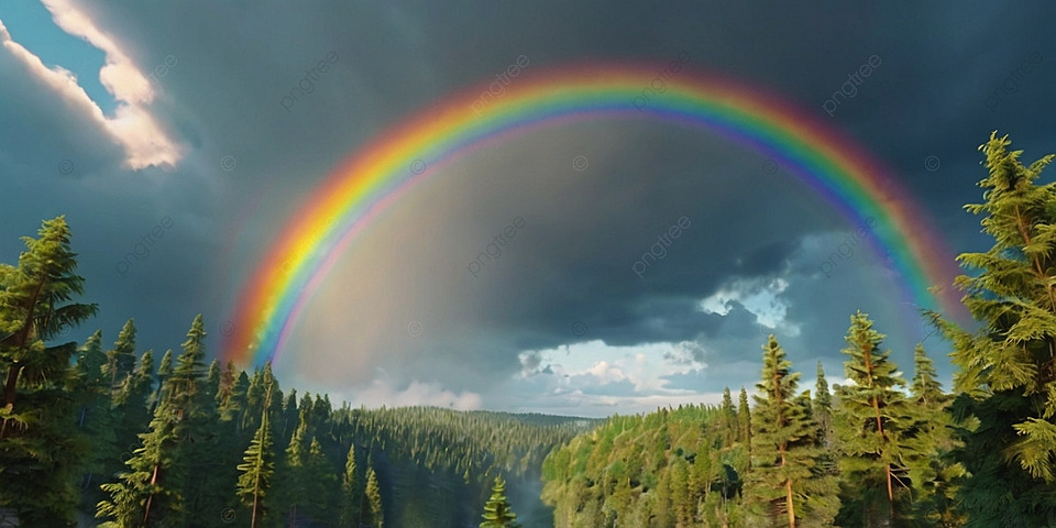 Beautiful rainbow in the sky after rain